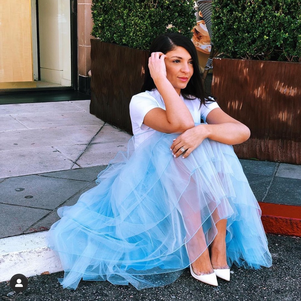 Blue tulle midi skirt